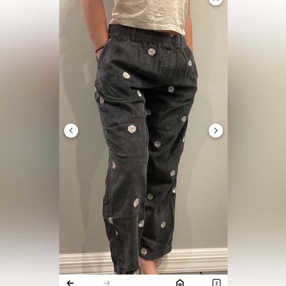 Urban Outfitters Embroidered grey Corduroy Pants with dice